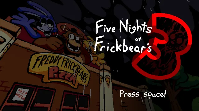 Five Nights at Frickbear's 3 title screen outside Freddy Frickbear's Pizza